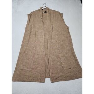 Willi Smith Woman Sleeveless  Long Cardigan Duster Vest Knit‎ Brown 1x